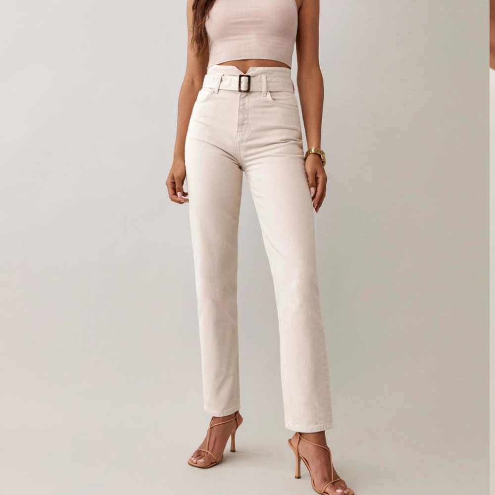 Cynthia Belted High Rise Straight Jeans